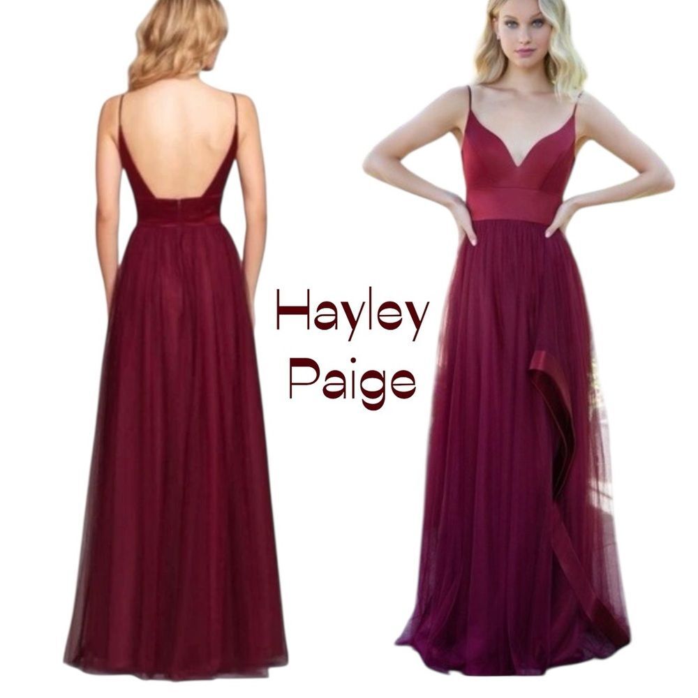 Hayley Paige Burgundy Maxi Dress Size 10 Evening Bridesmaid Occasion